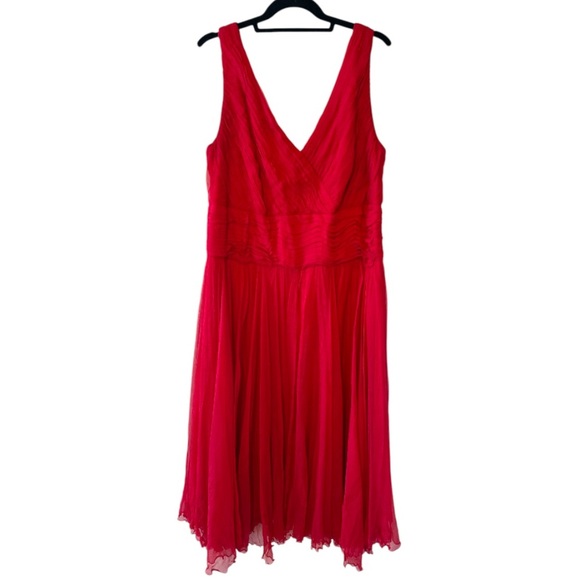 Tadashi Shoji Plus Size Red Silk Sleeveless Dress - Picture 1 of 10